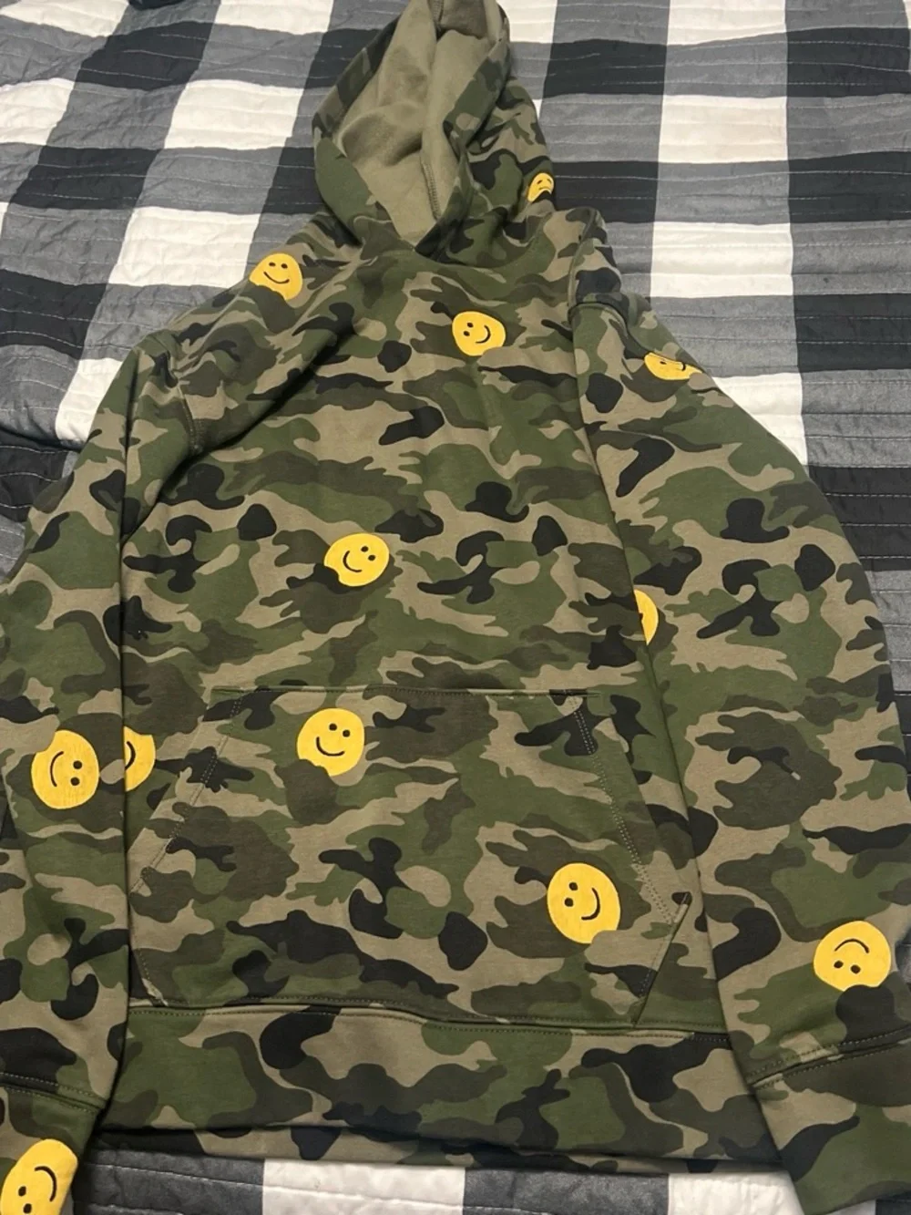 Old Navy Kids Camo Hoodie with Yellow Smile Faces